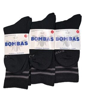 3 PACK BOMBAS CALF CREW SOCKS SIZE MEDIUM UNISEX BLACK CLASSIC